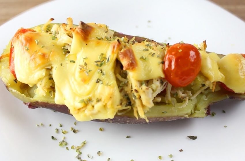 Batata Doce Rechada com Frango e Queijo